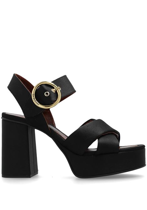 Black satin 110mm platform sandals see by chloe - women